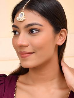 Silvermerc Designs - Women Traditional Kundan Pearl Drops Maangtikka