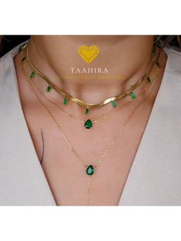 TAAHIRA JEWELLERY - Women 18K Gold Plated Double Layered Emerald Stone Neckalce