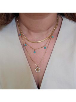 TAAHIRA JEWELLERY - Women 18K Gold Plated Dream Blue Triple Layered Necklace