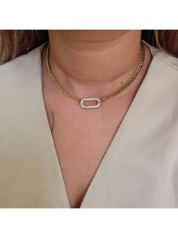 TAAHIRA JEWELLERY - Women 18K Gold Plated Oval Shape Studded Choker Necklace