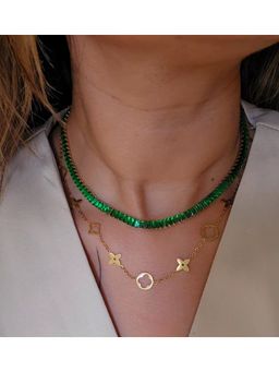 TAAHIRA JEWELLERY - Women 18K Gold Plated Aia Zircon Green Baguette Tennis Necklace
