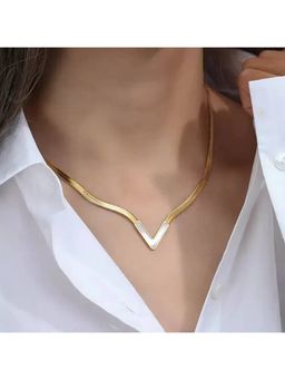TAAHIRA JEWELLERY - Women 18K Gold Plated White Dainty V Shape Snake Necklace