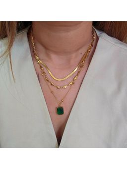 TAAHIRA JEWELLERY - Women 18K Gold Plated Trio Emerald Green Stone Necklace
