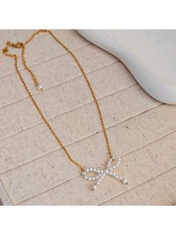 TAAHIRA JEWELLERY - Women 18K Gold Plated Bow Pearl Necklace