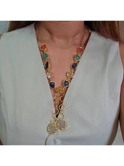 TAAHIRA JEWELLERY - Women 18K Gold Plated Multi-Color Stone Knot Brass Necklace