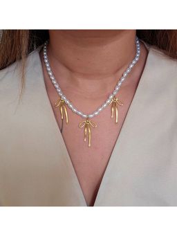 TAAHIRA JEWELLERY - Women 18K Gold Plated Baroque Pearl Bow Necklace