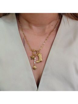 TAAHIRA JEWELLERY - Women 18K Gold Plated Boots Charm Lock Pearl Necklace