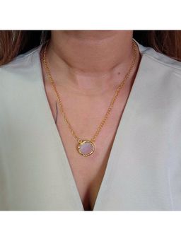 TAAHIRA JEWELLERY - Women 18K Gold Plated Pink Rose Quartz Stud Brass Necklace