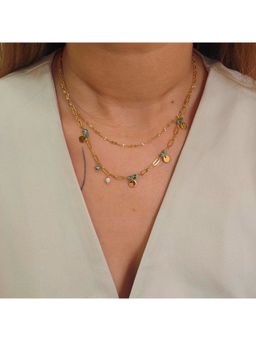 TAAHIRA JEWELLERY - Women 18K Gold Plated Green Kitty Layered Necklace