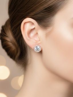 925 SILLER - Women Eternal Glow Rose Gold Plated Halo Stud Earrings