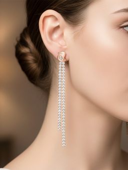 925 SILLER - Women Rose Gold Plated Sparkling Bird Dangler Earrings