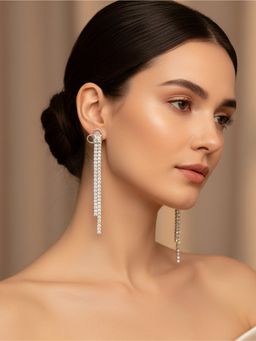 925 SILLER - Women Sparkling Heart Cascade Dangler Earrings