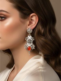 925 SILLER - Women Ethnic Filigree Carnelian Drops Earrings