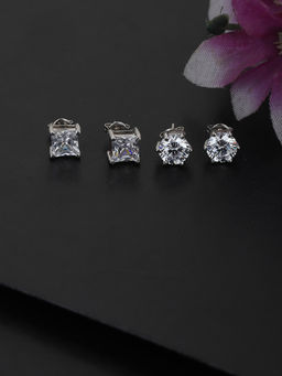 Carlton London - Silver-Toned Rhodium-Plated CZ-Studded Geometric Studs-FJE1536