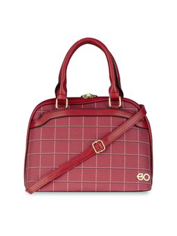 E2O - Women Red Checked Structured Satchel Handbag