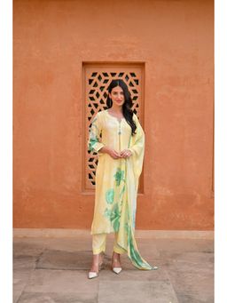 Mahee Jaipur - Yellow Maira Placement Floral Print Muslin Kurta with Pant and Dupatta (Set of 3)