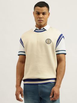 United Colors of Benetton - Beige Oversized Fit Crew Neck Textured Structured Sweater