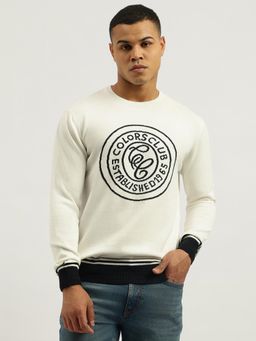 United Colors of Benetton - Off White Regular Fit Crew Neck Typography Sweatshirt