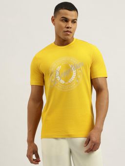 United Colors of Benetton - Yellow Relaxed Fit Crew Neck Printed Tonal Emblem Pique T-Shirt