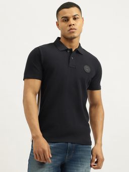 United Colors of Benetton - Black Relaxed Fit Solid Knit Tape Pique Polo T-Shirt