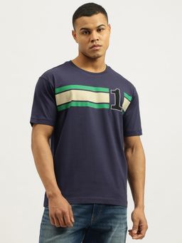 United Colors of Benetton - Navy Blue Boxy Fit Crew Neck Printed T-Shirt