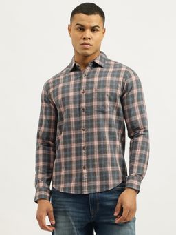 United Colors of Benetton - Grey Regular Fit Spread Collar Checkered Brushed Check Shirt