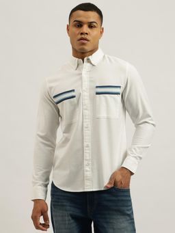 United Colors of Benetton - White Regular Fit Button Down Solid Oxford Tape Detail Shirt