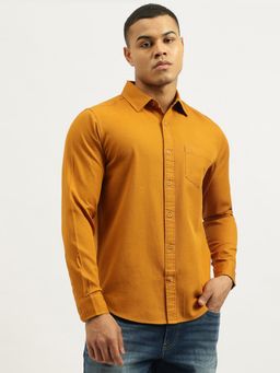 United Colors of Benetton - Mustard Regular Fit Spread Collar Solid Shirt
