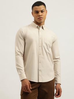United Colors of Benetton - Beige Regular Fit Button Down Solid Oxford Shirt