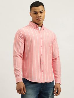 United Colors of Benetton - Pink Regular Fit Button Down Striped Oxford Shirt