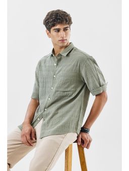 Snitch - Light Green Textured Half Sleeves Oversized Casual Shirt