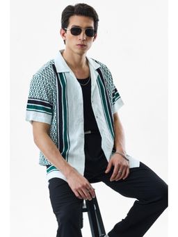 Snitch - Green Geometric Half Sleeves Boxy Casual Shirt