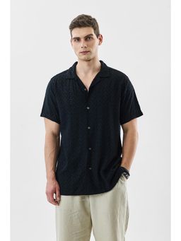 Snitch - Black Embroidered Half Sleeves Boxy Casual Shirt