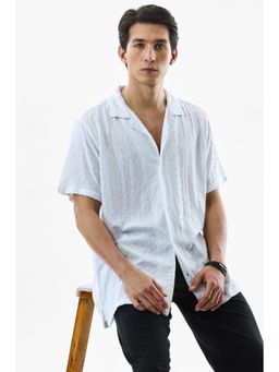 Snitch - White Embroidered Half Sleeves Boxy Casual Shirt