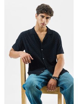 Snitch - Black Embridered Half Sleeves Boxy Casual Shirt