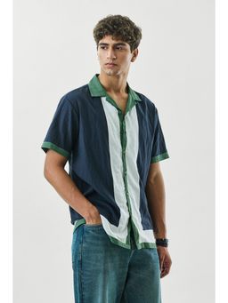 Snitch - Navy Blue Printed Half Sleeves Boxy Casual Shirt