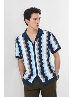 Snitch - Navy Blue Stripes Half Sleeves Boxy Casual Shirt