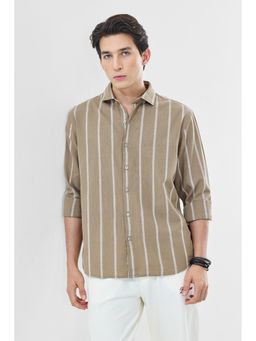 Snitch - Beige Stripes Full Sleeves Regular Casual Shirt