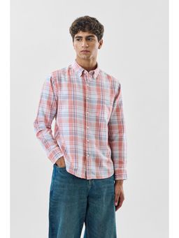 Snitch - Peach Checks Full Sleeves Regular Casual Shirt