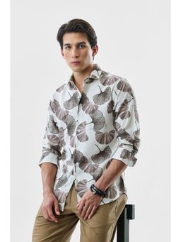 Snitch - Off White Floral Full Sleeves Slim Casual Shirt