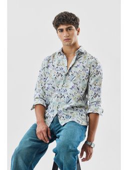 Snitch - Light Green Floral Full Sleeves Slim Casual Shirt