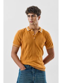 Snitch - Mustard Textured Half Sleeves Slim Polo T-Shirt