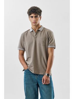 Snitch - Beige Solid Half Sleeves Regular Polo T-Shirt