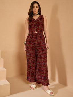 InWeave - Rust Patola Ikkat Waistcoat and Palazzo