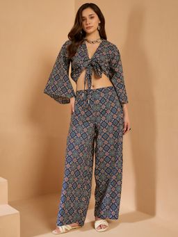 InWeave - Indigo Maroon Ajrakh Tie Up Co-ord Set