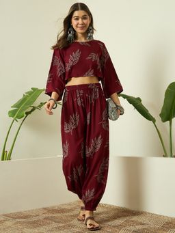 InWeave - Dark Maroon Leaf Co-ord Set