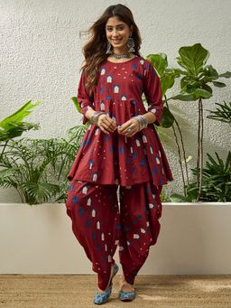 InWeave - Maroon Window Kurta with Tulip Pant