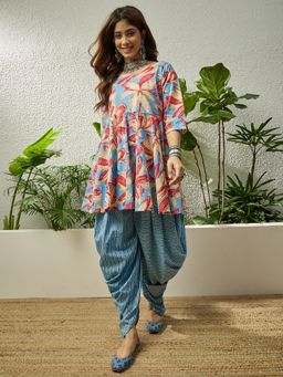 InWeave - Light Blue Floral Kurta with Tulip Pant