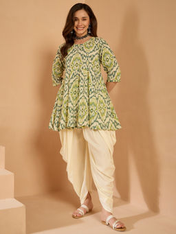 InWeave - Olive Ikkat Kurta and Dhoti Pant