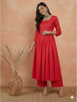 InWeave - Desire Red Square Neck Long Anarkali and Pant